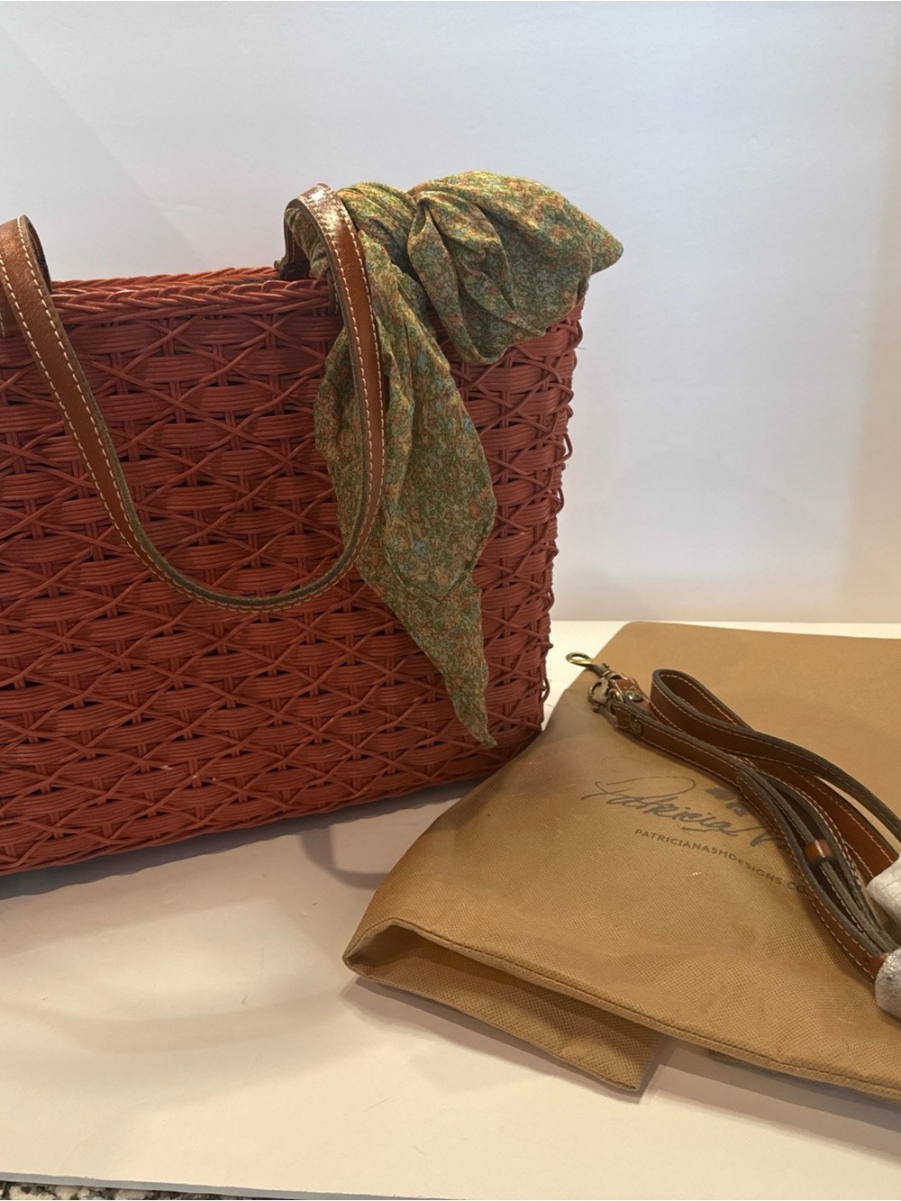 NWT Patricia Nash Talara Specialty Woven Rattan Handbag Tote Straw Boho w/ scarf